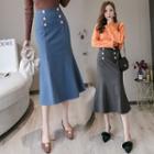 Double-buttoned Ruffle Midi Skirt