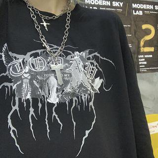 Printed Oversize Long-sleeve T-shirt Black - One Size
