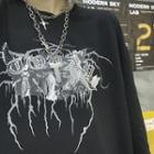 Printed Oversize Long-sleeve T-shirt Black - One Size