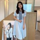 Mock Two-piece Short-sleeve Paneled Shirt Dress