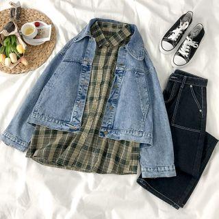 Denim Jacket / Plaid Shirt / Straight-cut Jeans
