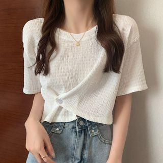Elbow-sleeve Asymmetrical Cropped T-shirt