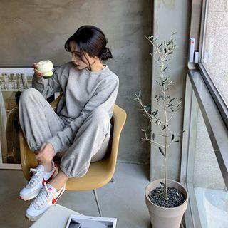 Stitched Cotton Sweatshirt & Sweatpants Set