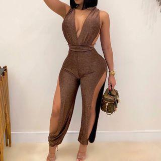 Sleeveless Slit Jumpsuit