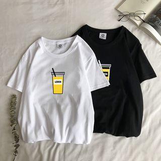 Loose-fit Short Sleeve Drinking Printed T-shirt