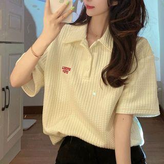 Short-sleeve Lettering Polo Shirt Milky White - One Size
