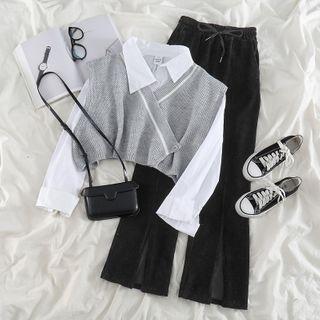Sweater Vest / Shirt / Wide Leg Pants