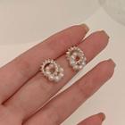 Rhinestone Faux Pearl Hoop Alloy Earring 1 Pair - Gold & White - One Size