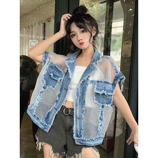 Patchwork Loose-fit Sheer Vest As Shown In Figure - One Size