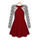 Long-sleeve Floral Lace Panel Dress