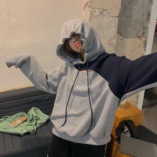 Two-tone Cut-out Hoodie Gray - One Size