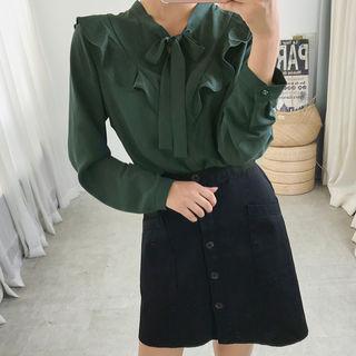 Tie-neck Frilled Crepe Blouse