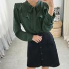 Tie-neck Frilled Crepe Blouse