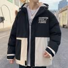 Two-tone Lettering Hooded Zip-up Jacket