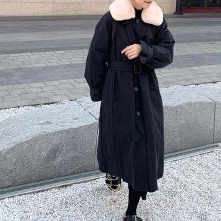 Furry Collar Single-breasted Midi Coat