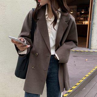 Double-breasted Oversize Plain Woolen Blazer