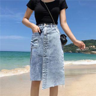 Asymmetric Hem Washed Skirt