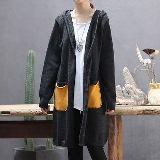 Color Block Hooded Long Cardigan
