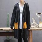 Color Block Hooded Long Cardigan
