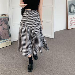 Gingham Asymmetrical A-line Skirt