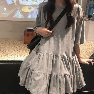 Ruffled Short-sleeve Midi Dress