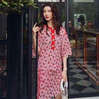 Set: Lace 3/4-sleeve Top + Lace Skirt