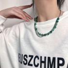 Layered Beaded Chain Necklace Green Beaded - Silver - One Size