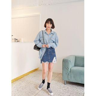 Flap-pocket Boxy Denim Shirt