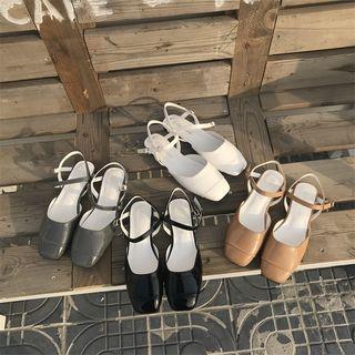 Ankle Strap Square Toe Patent Sandals
