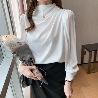 Mock-neck Satin Blouse