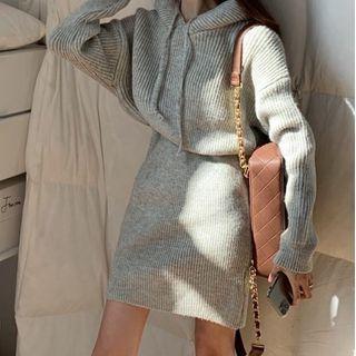 Drawstring Hooded Mini Sweater Dress