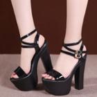Patent Peep Toe Strappy Buckled Chunky Heel Platform Sandals