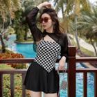 Set: Cover-up + Checkerboard Tankini Top + Skirt