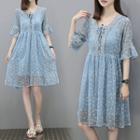Lace Trim Print Chiffon Dress
