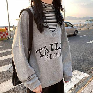 Mock Two-piece Striped Printed Sweatshirt