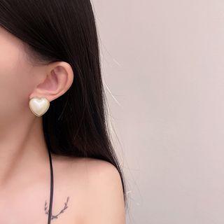Heart Alloy Earring 1 Pair - White & Gold - One Size