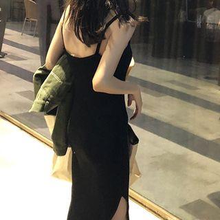 Spaghetti Strap Midi Sheath Knit Dress Black - One Size
