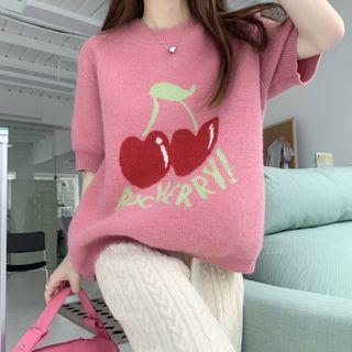 Elbow-sleeve Fruit Print Sweater