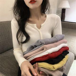 Long Sleeve Rib Knit Henley