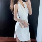 Sleeveless V-neck Asymmetrical Mini Dress