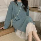 Long-sleeve Midi A-line Mesh Dress / Plain Sweater