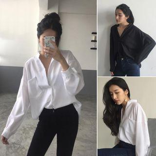 Split-neck Long-sleeved Chiffon Blouse