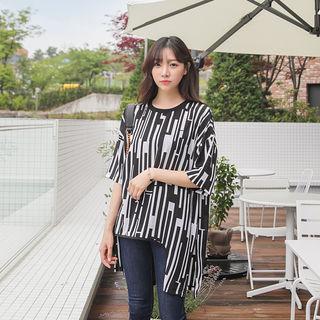 Elbow-sleeve Dip-back Pattern T-shirt