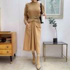 Inset Sweater Belted Long Dress