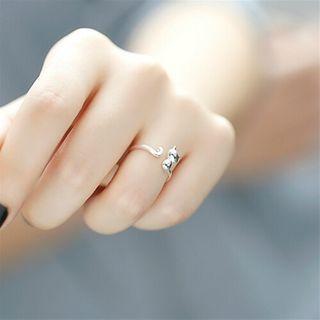 Cat Sterling Silver Open Ring Silver - One Size