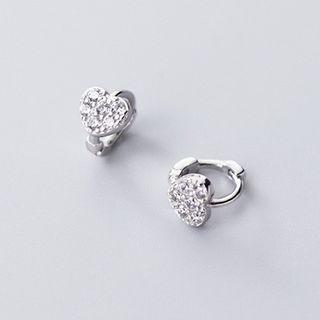 925 Sterling Silver Rhinestone Heart Hoop Earring 1 Pair - S925silver - One Size