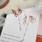 Non-matching Alloy Heart Faux Pearl Dangle Earring