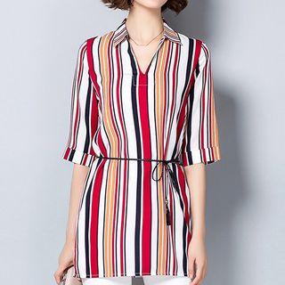 Patterned Elbow Sleeve Chiffon Shirt