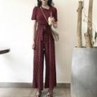 Short-sleeve T-shirt / Print Wide-leg Pants