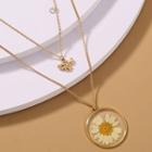 Flower Pendant Layered Necklace 1 Pc - Nz705 - Flower Pendant Layered Necklace - Gold - One Size